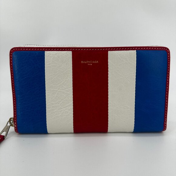 Balenciaga Bazar Striped Leather Zip Wallet - Picture 1 of 4